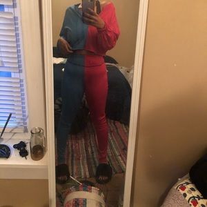 Color block crop top legging set